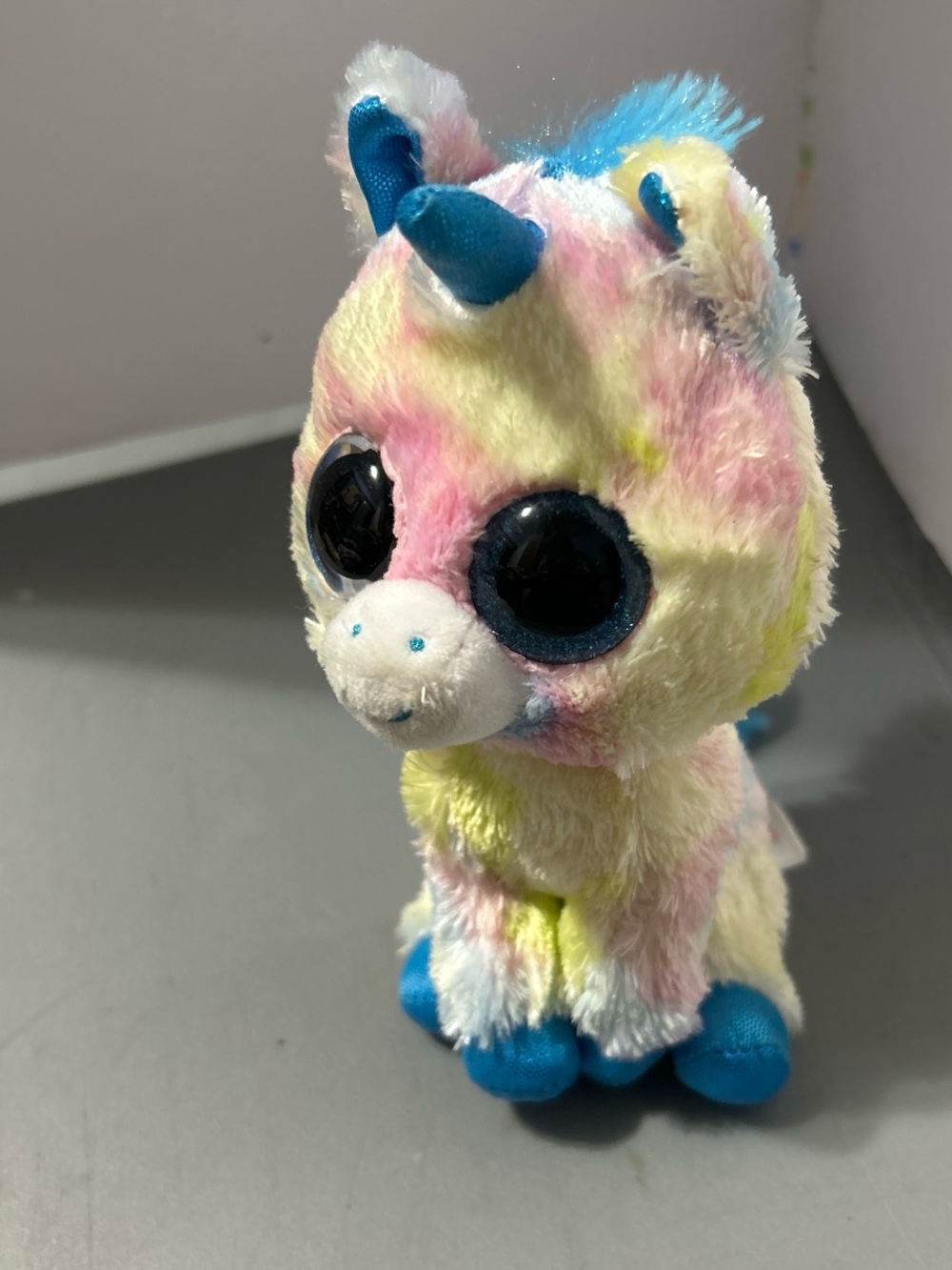 Ty Pastel Multicolor Unicorn Plush with Blue Horn and Hooves